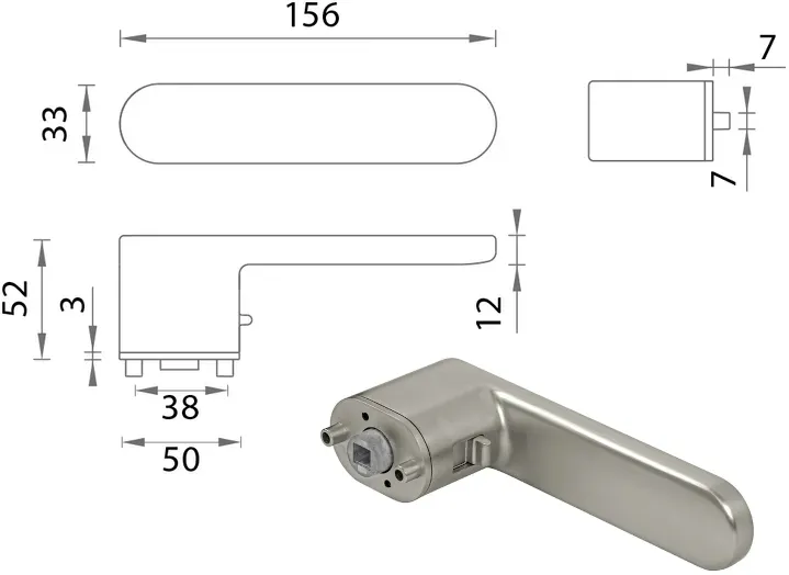 Wymiary klamki MPK IMPRESSA SWITCH LOCK - OR